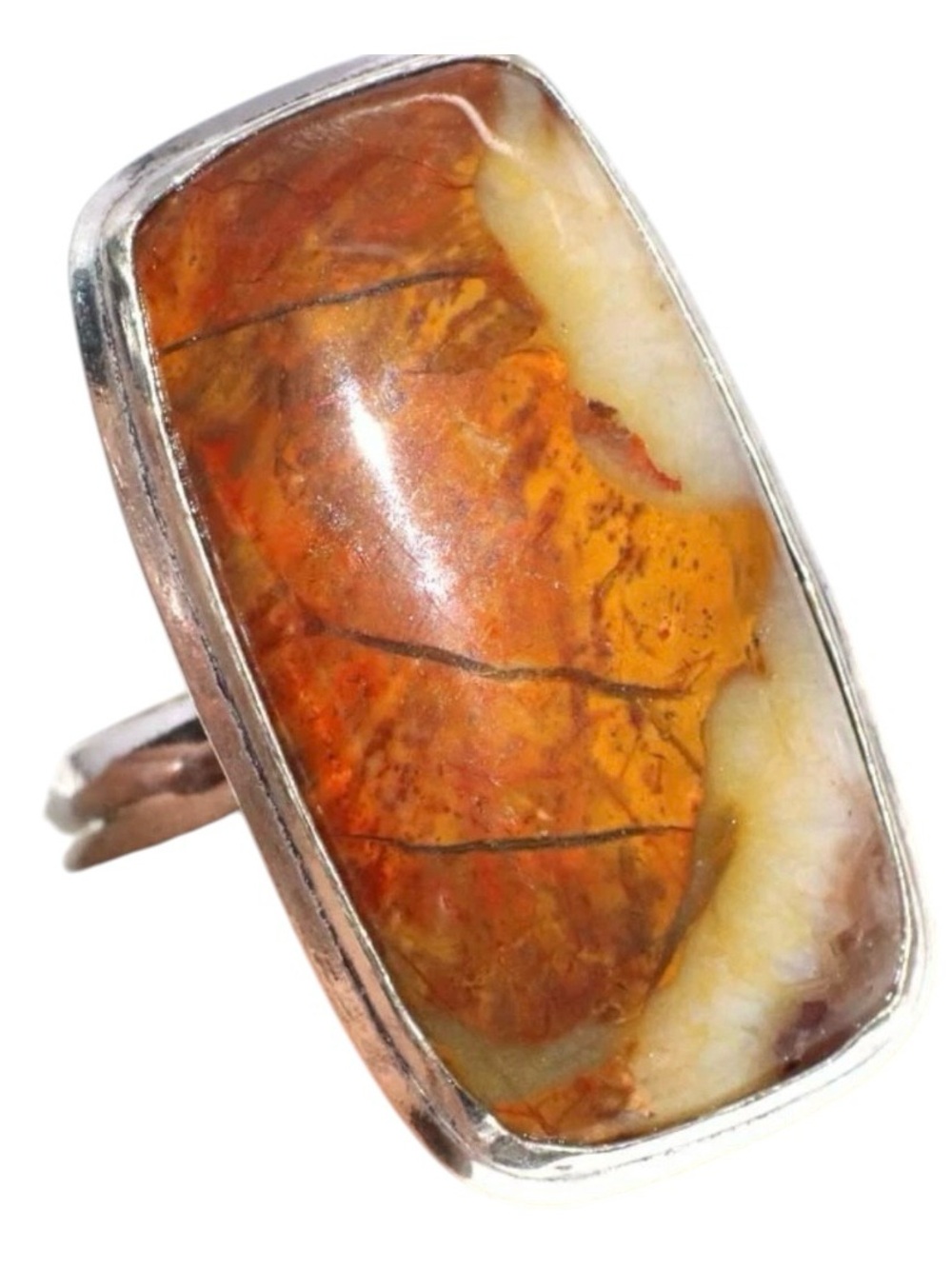 Vintage Ocean Jasper Sterling Silver Ring, Bohemian Rectangular Stone, Size 8.5